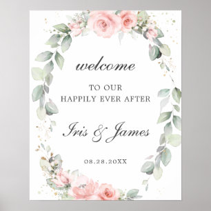 Rustic Blush Pink Floral Wedding Welcome Sign