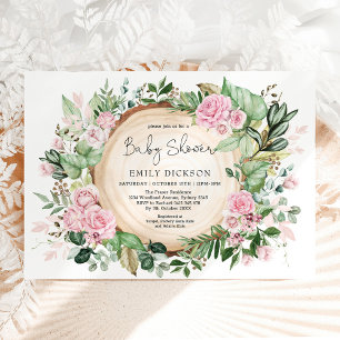 Rustic Blush Pink Flower Greenery Girl Baby Shower Invitation