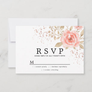 Rustic Blush Pink Gold  Floral Wedding RSVP Card