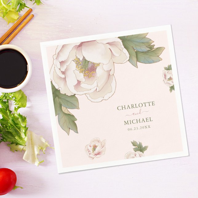 Rustic Blush Pink Peony Rose Floral Wedding Napkin (Creator Uploaded)