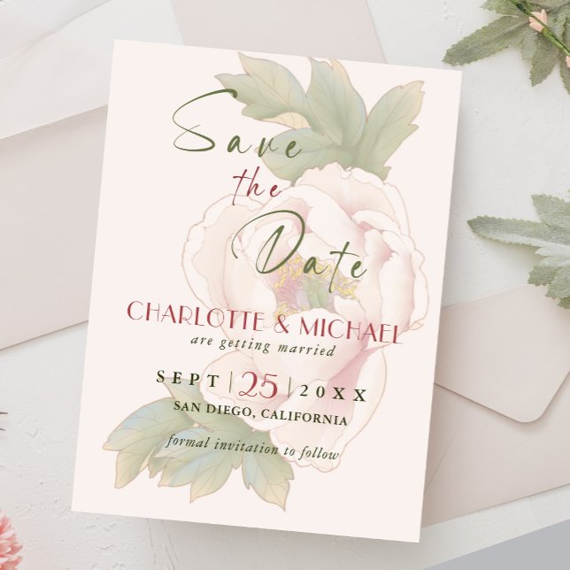 Rustic Blush Pink Peony Wedding Save the Date (Creator Uploaded)