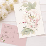 Rustic Blush Pink Peony Wedding Save the Date Announcement Postcard<br><div class="desc">This romantic rustic wedding save the date card features elegant blush watercolor peony flowers overlaid with modern hand lettered script typography, against subtle light pink background. ♥ View the collection on this page to find matching products. ♥Customise it with your text by using the template fields. ♥ If you want...</div>