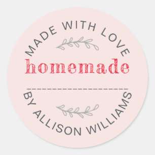 Rustic Blush Pink Red Green Homemade Baked Goods Classic Round Sticker