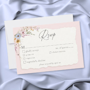 Rustic Blush Pink Romantic Wildflower Wedding RSVP Card