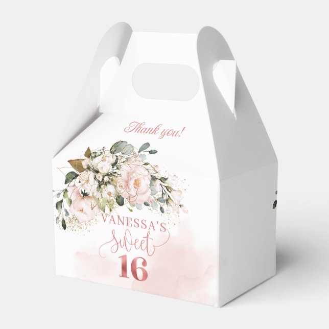 Rustic blush pink roses eucalyptus 16th birthday favour box (Back Side)