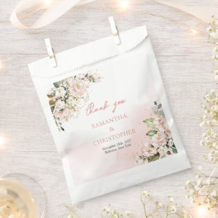 Rustic blush pink roses eucalyptus greenery gold favour bag