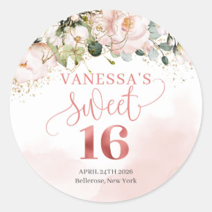 Rustic blush pink roses eucalyptus sweet sixteen classic round sticker
