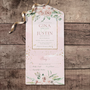 Rustic Blush Pink Roses Gold Accents No Dinner All In One Invitation