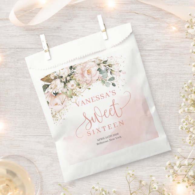 Rustic blush pink roses gold boho sweet sixteen favour bag (Clipped)