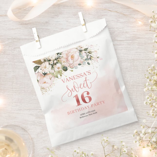 Rustic blush pink roses rose gold sweet sixteen favour bag (Clipped)