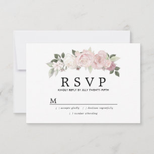 Rustic Blush Pink White Floral Wedding RSVP Card