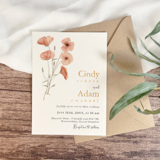 Rustic Blush Pink Wildflower Wedding Invitation