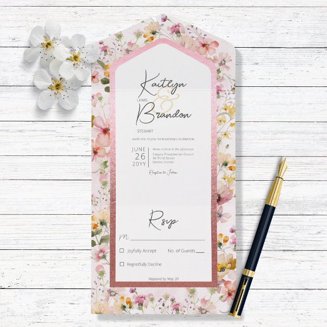 Rustic Blush Pink Wildflowers No Dinner All In One Invitation (Creator Uploaded)