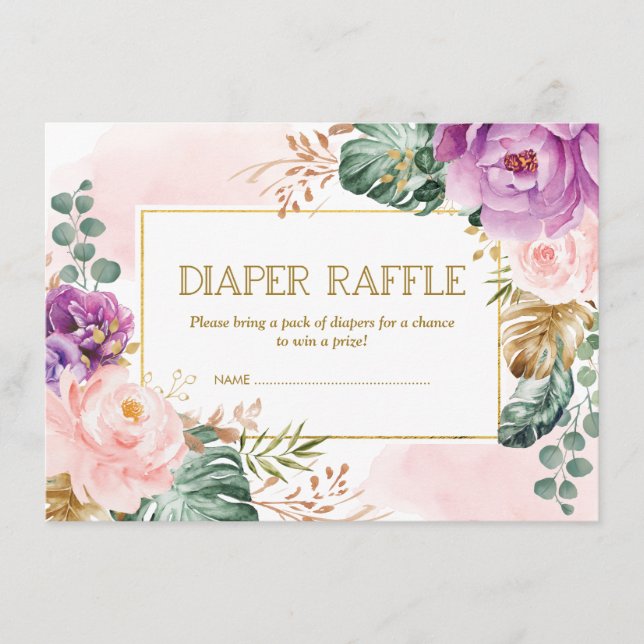 Rustic Blush Purple Tropical Floral Diaper Raffle Enclosure Card (Front)