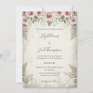 Rustic Blush Rose Wedding Invitation