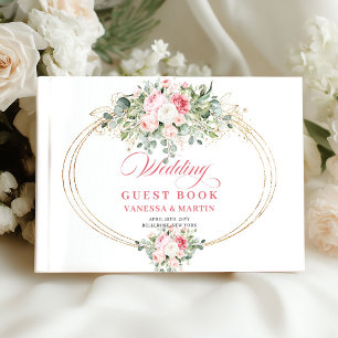 Rustic blush roses gold greenery soft pink wedding guest book