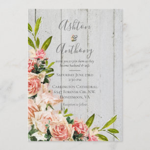 Rustic Blush Watercolor Floral Vintage Wedding Invitation