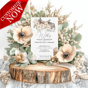 Rustic Blush Watercolor Saddle & Wildflowers  Invitation