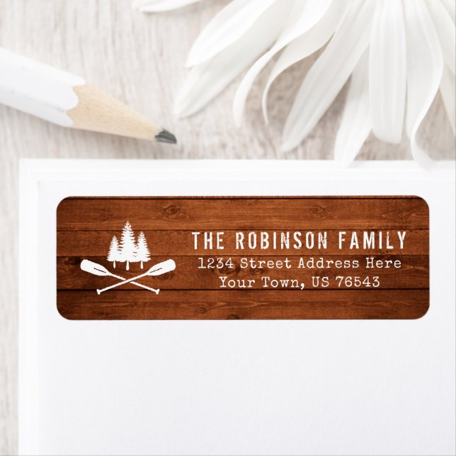 Rustic Boat Oars Trees Wood Print Return Address Label (Insitu)