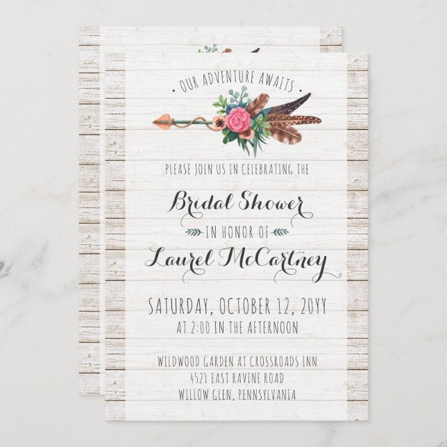 Rustic Bohemian Arrow Bridal Shower Invitation (Front/Back)