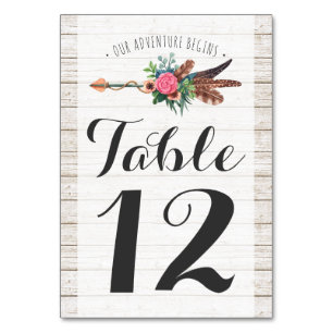 Rustic Bohemian Arrow Wedding Table Number Card