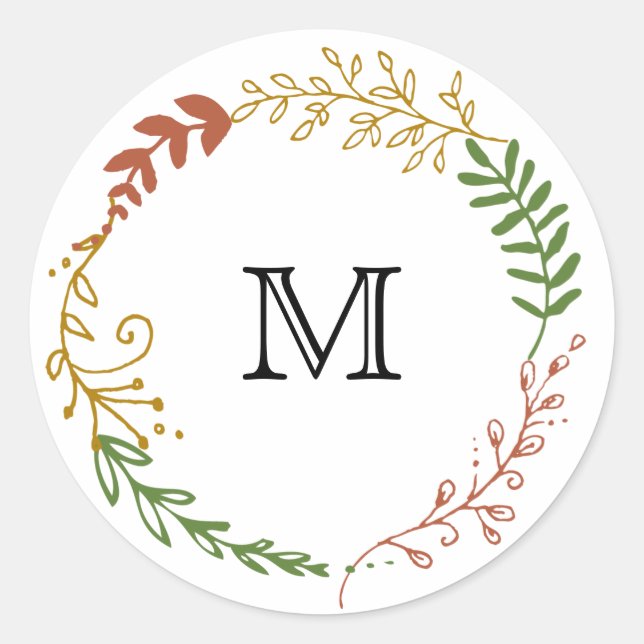 Rustic Bohemian Autumn Floral Wreath Wedding Classic Round Sticker (Front)