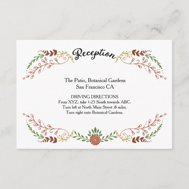 Rustic Bohemian Autumn Floral Wreath Wedding Enclosure Card (Front)
