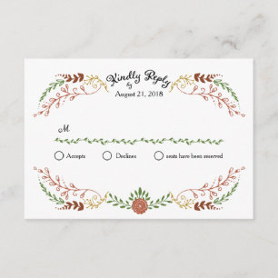 Rustic Bohemian Autumn Floral Wreath Wedding RSVP Card