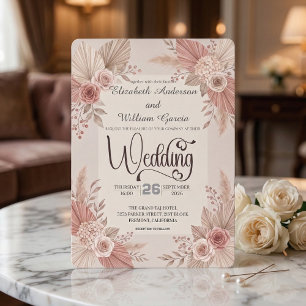 Rustic Bohemian Blush Dusty Rose Wedding Invitation
