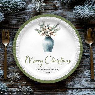 Rustic Bohemian Christmas Bouquet Watercolor Plate