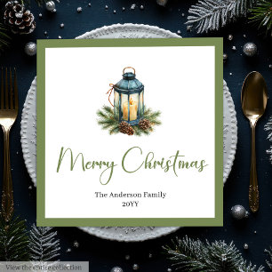 Rustic Bohemian Christmas Lantern in Watercolor Napkin