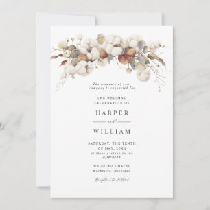 Rustic bohemian cotton & eucalyptus wedding invitation