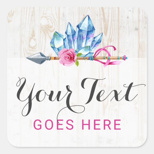 Rustic Bohemian Crystal Gems & Arrow Watercolor Square Sticker (Front)