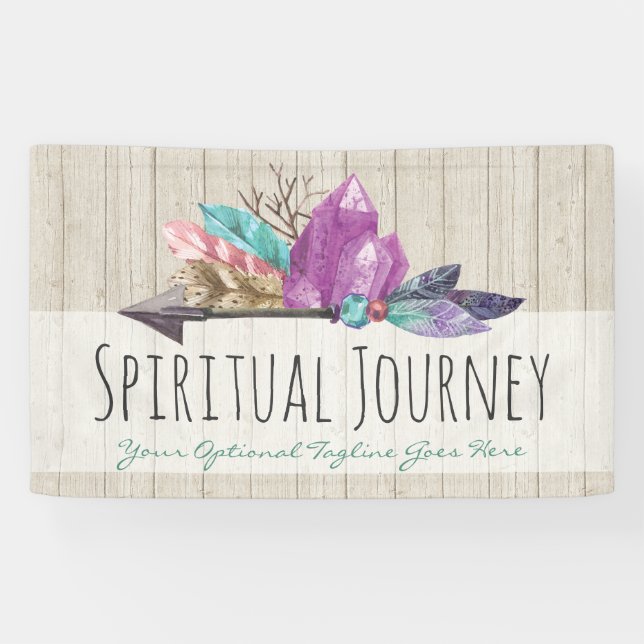 Rustic Bohemian Crystals & Arrow Watercolor Wood Banner (Horizontal)