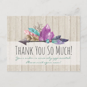 Rustic Bohemian Crystals & Arrow Watercolor Wood Postcard