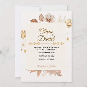 Rustic Bohemian Dried Floral Cream Wedding Invitation