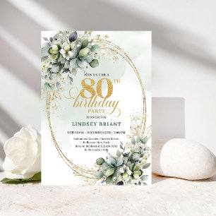 Rustic Bohemian Floral 80th Birthday Invitation