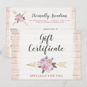 Rustic Bohemian Floral Arrow Gift Certificate Card