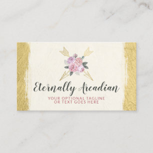 Rustic Bohemian Floral Arrows Blush Pink Gold Boho Business Card