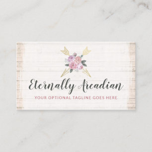 Rustic Bohemian Floral Arrows Blush Pink Gold Boho Business Card