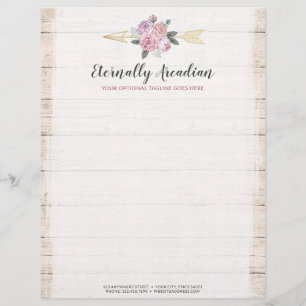 Rustic Bohemian Floral Arrows Blush Pink Gold Boho Custom Letterhead