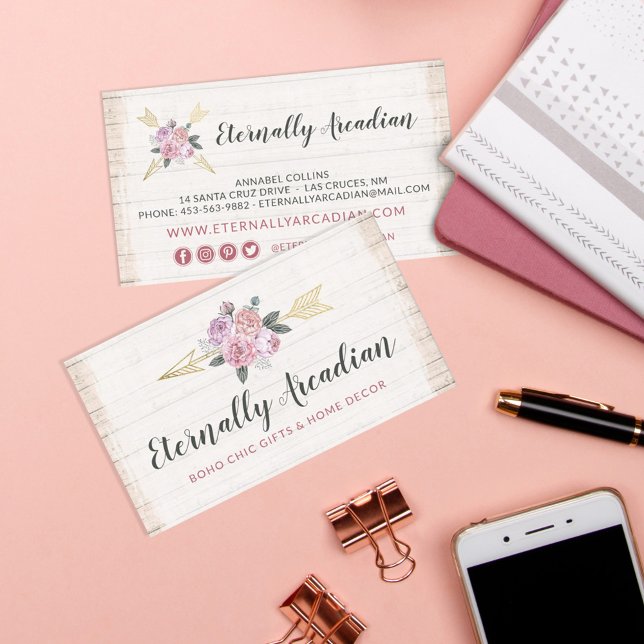 Rustic Bohemian Floral Arrows Boho Social Media Business Card (Creator Uploaded)