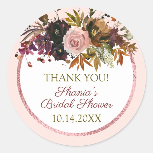 Rustic Bohemian Flowers Bridal Shower Classic Round Sticker (Front)