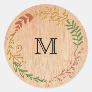 Rustic Bohemian Foliage Wreath on Wood Classic Round Sticker