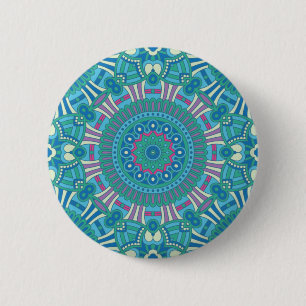 Rustic Bohemian Geometric Mandala Blue Purple 6 Cm Round Badge