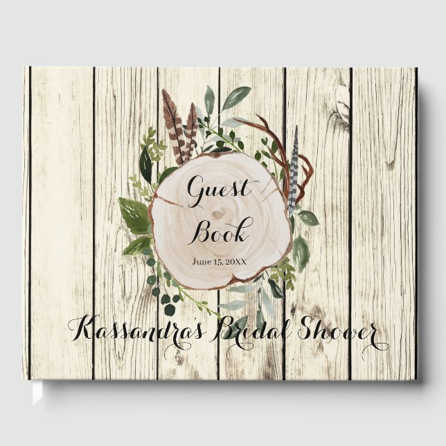 Rustic Bohemian Greenery Bridal Shower Guest Book (Front)