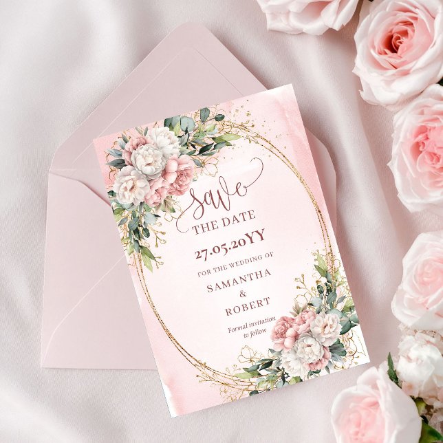 Rustic Bohemian Light Pink Flowers Save The Date (Rustic Bohemian Light Pink Flowers Save The Date)