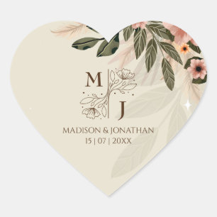 Rustic Bohemian Minimalist Wedding Heart Sticker
