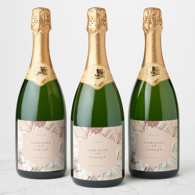 Rustic Bohemian Oasis Frame Sparkling Wine Label (Bottles)