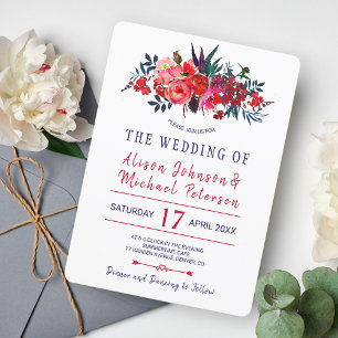 Rustic bohemian red navy floral wedding invite